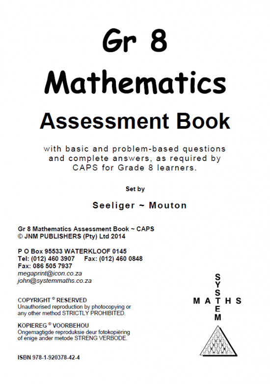 grade 8 math test with answers south africa